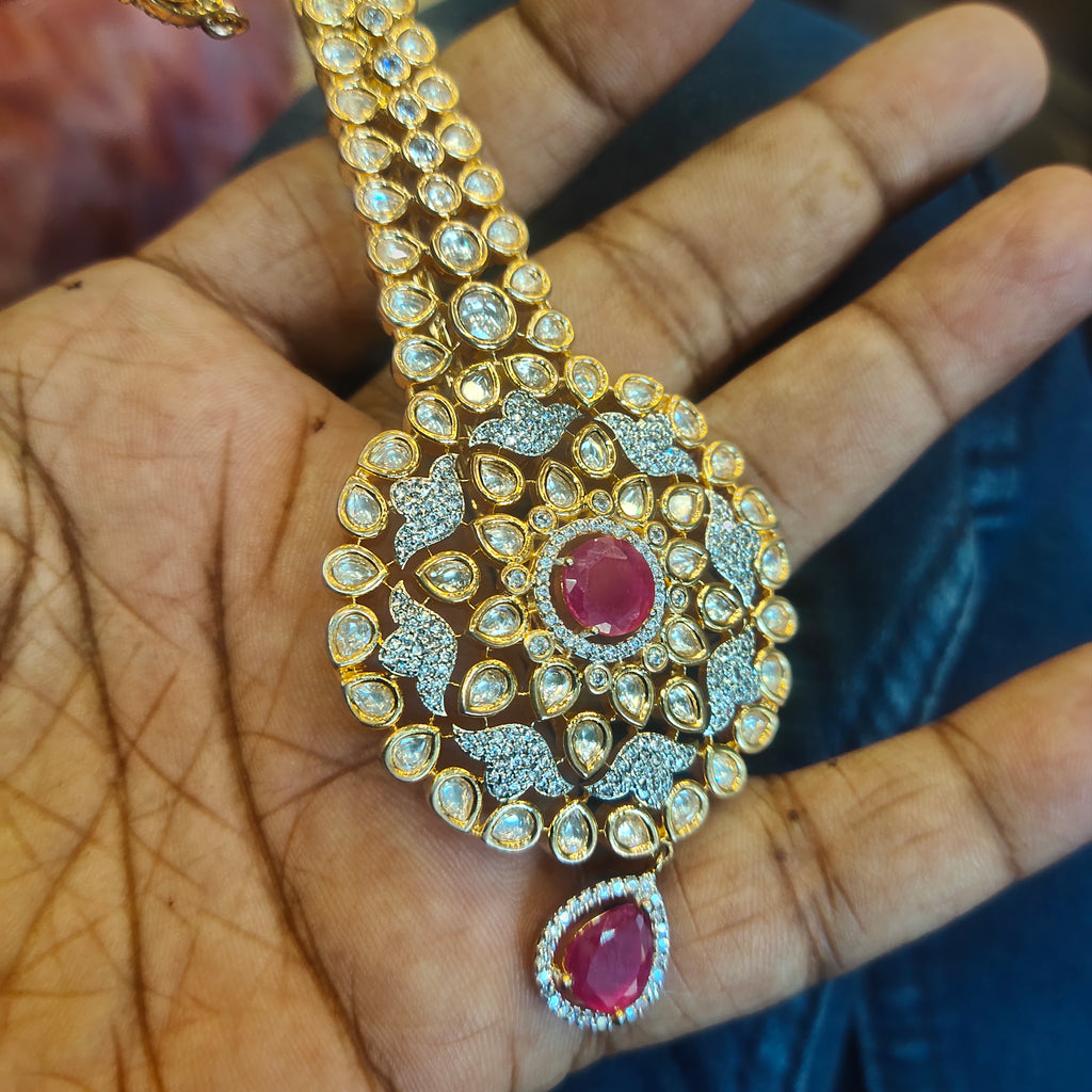 Premium Zircon Kundan Kalangi for Groom Turban - Two Tone Gold & Rhodium