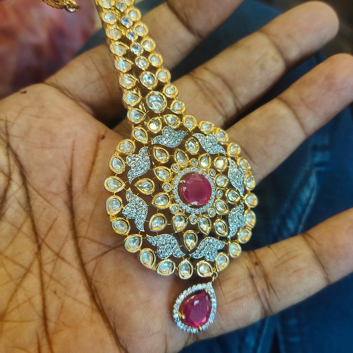 Premium Zircon Kundan Kalangi for Groom Turban - Two Tone Gold & Rhodium