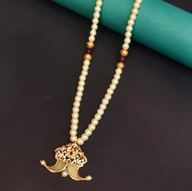 Premium Gold Plated Puligoru Pendant Mala for Groom - Traditional Wedding Jewelry