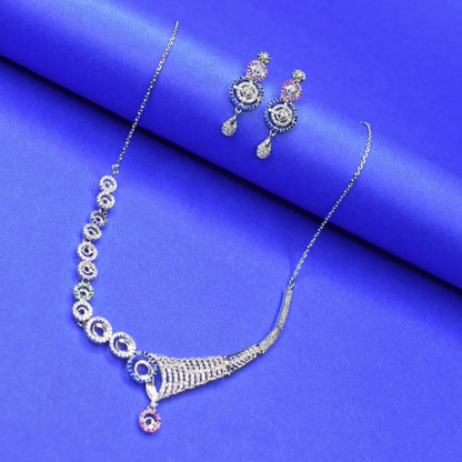 "Dazzling Elegance: 92.5 Silver Zircon Necklace Set for a Timeless Sparkle"