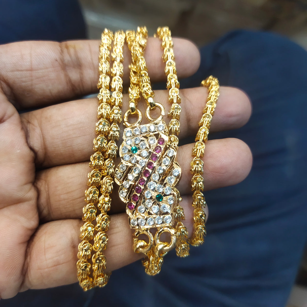 Asp One Gram Gold 24 Inches  Double Line Chandramukhi Mop/Mugappu Saradu Chain