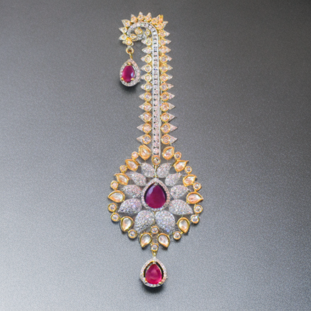 Premium Zircon Kundan Kalangi for Groom Turban - Two Tone Gold & Rhodium