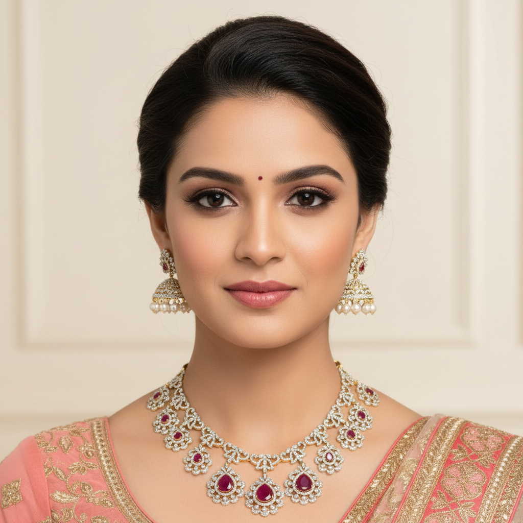 Ruby Bridal Necklace Set Model Photo