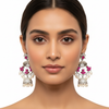 Victorian Ruby Chandbali Jhumka Earrings with CZ & Pearl Drops
