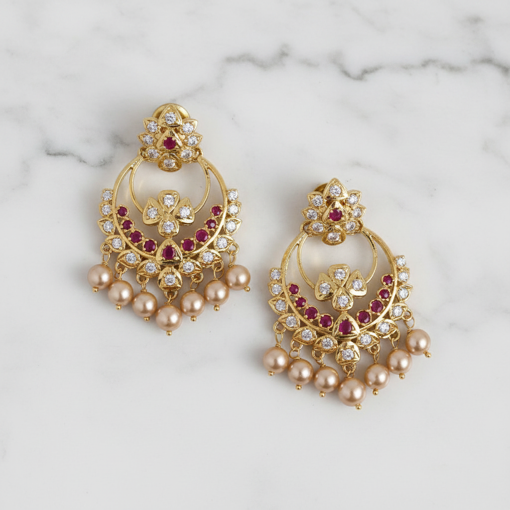 Ruby CZ Chandbali Flat Lay