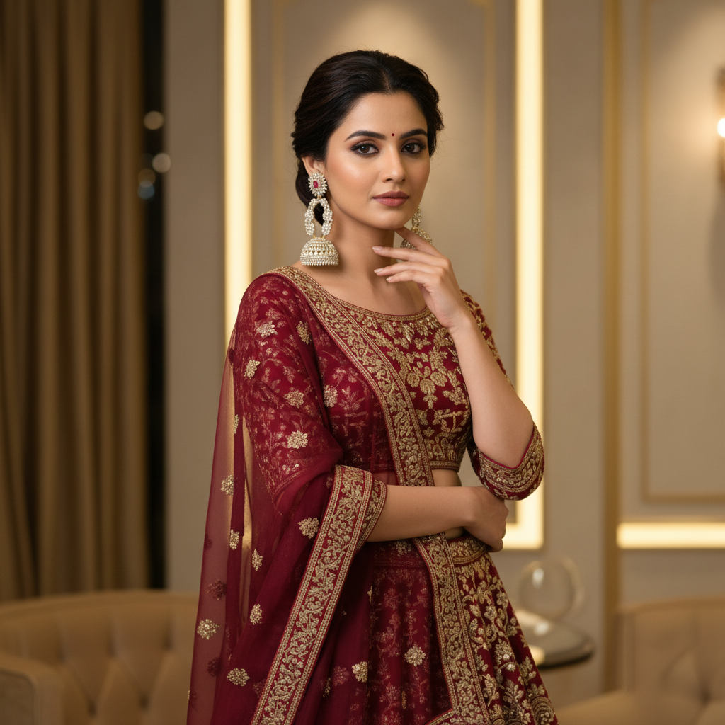Ruby CZ Jhumka – Lifestyle Model