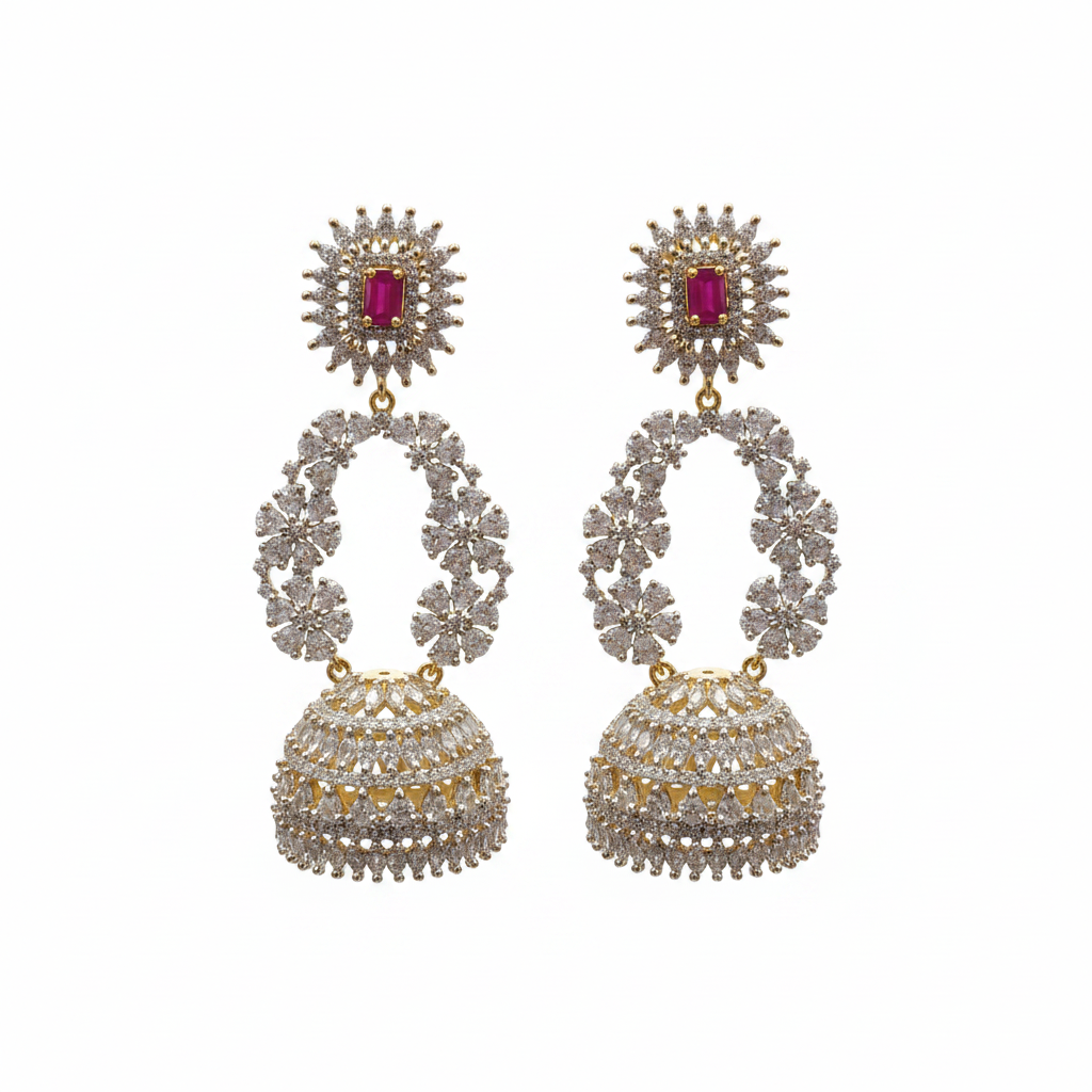 Ruby CZ Jhumka – White Background