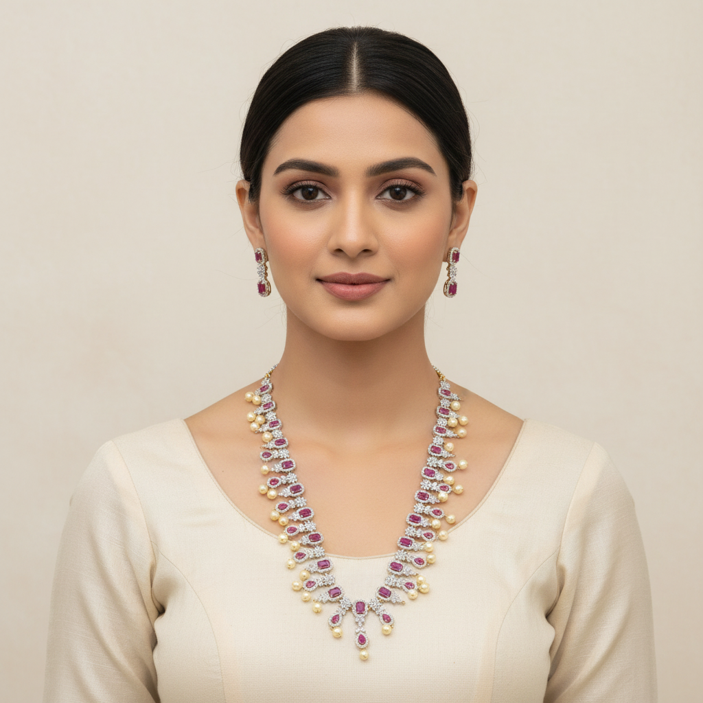 Ruby CZ Long Haram - Model Wearing