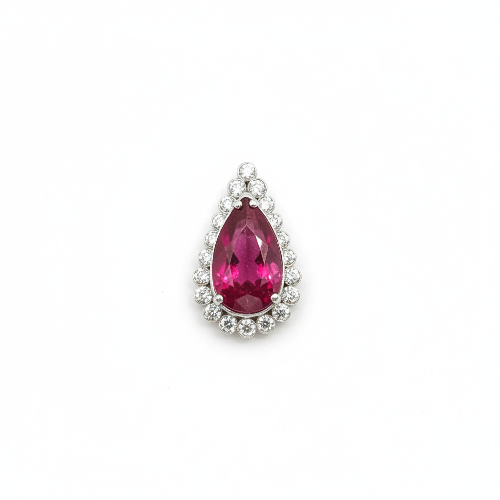 Ruby diamond pendant white background