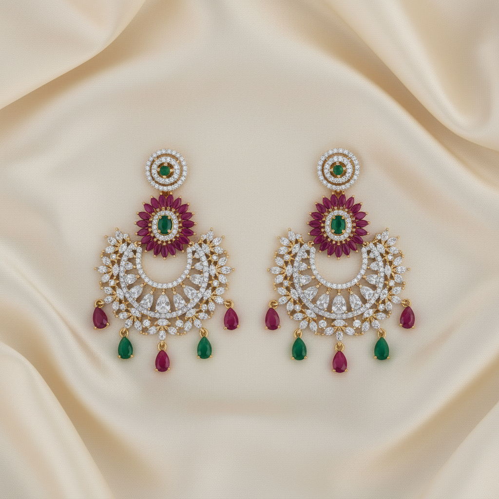 Ruby Emerald Chandbali - Flat Lay
