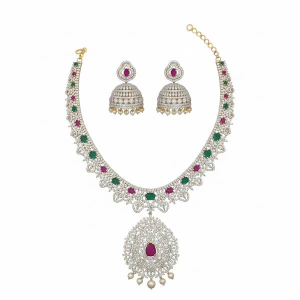 Ruby Emerald Necklace Set - White Background