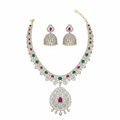 Ruby Emerald Necklace Set - White Background