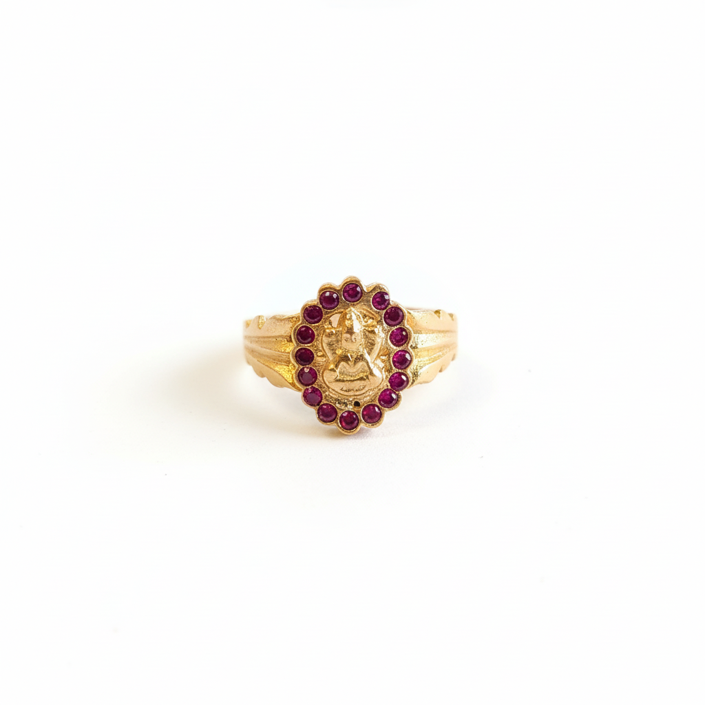 Ruby Halo Temple Ring - White Background