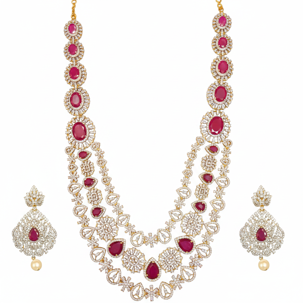 Ruby Haram Necklace Set - White Background Flat Lay