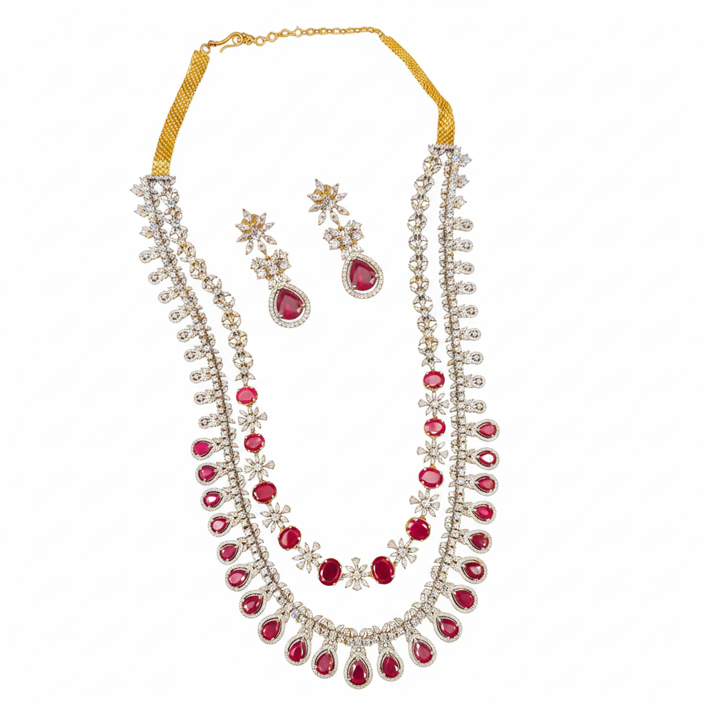 Ruby Haram Necklace Set - White Background