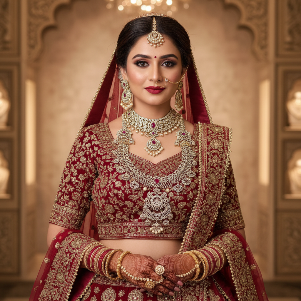 CZ Diamond Long Necklace Set - Ruby - Model Wear