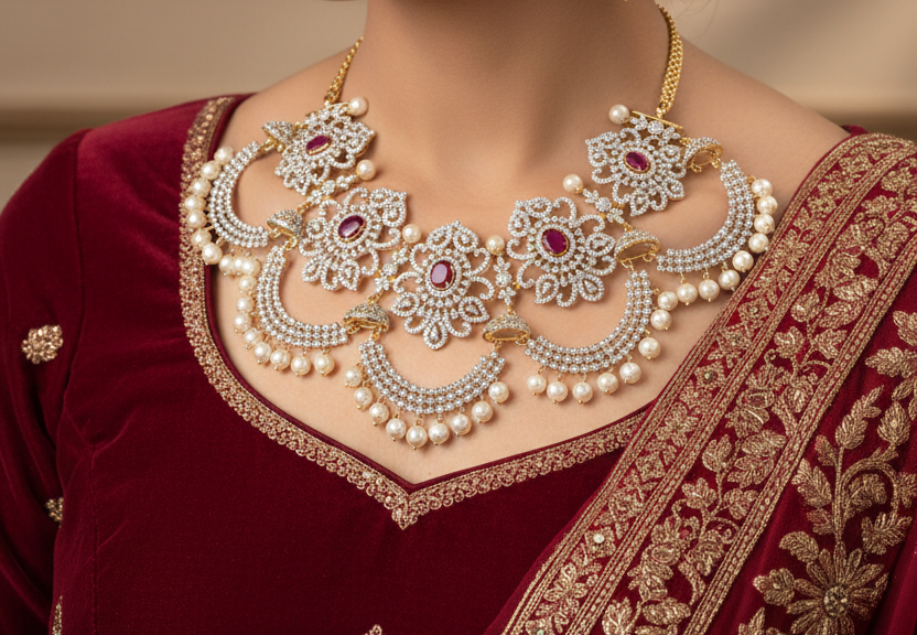 ruby pearl necklace set