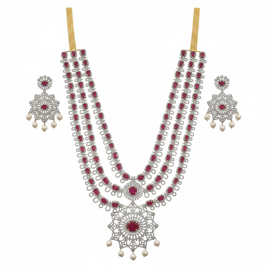 Ruby Red Bridal Jewelry Set - White Background