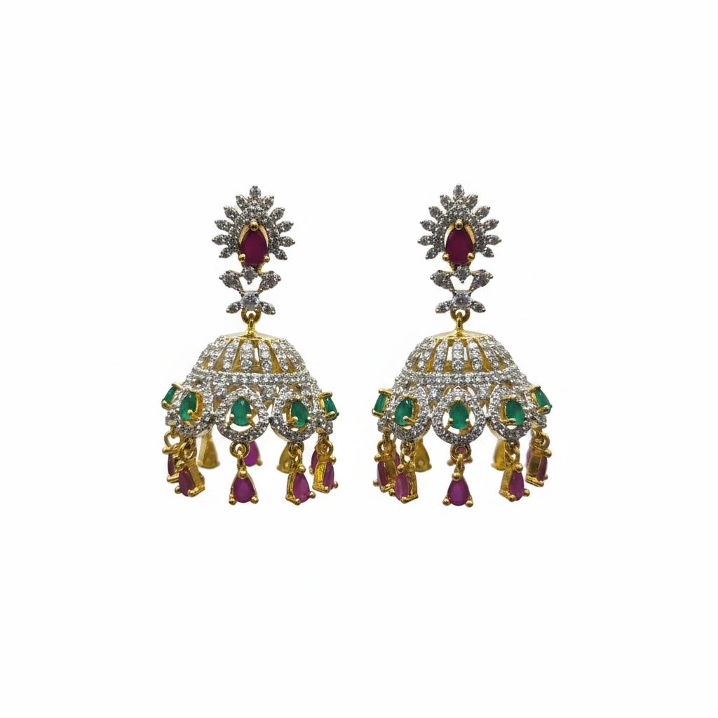 Ruby Red CZ Jhumka – White BG