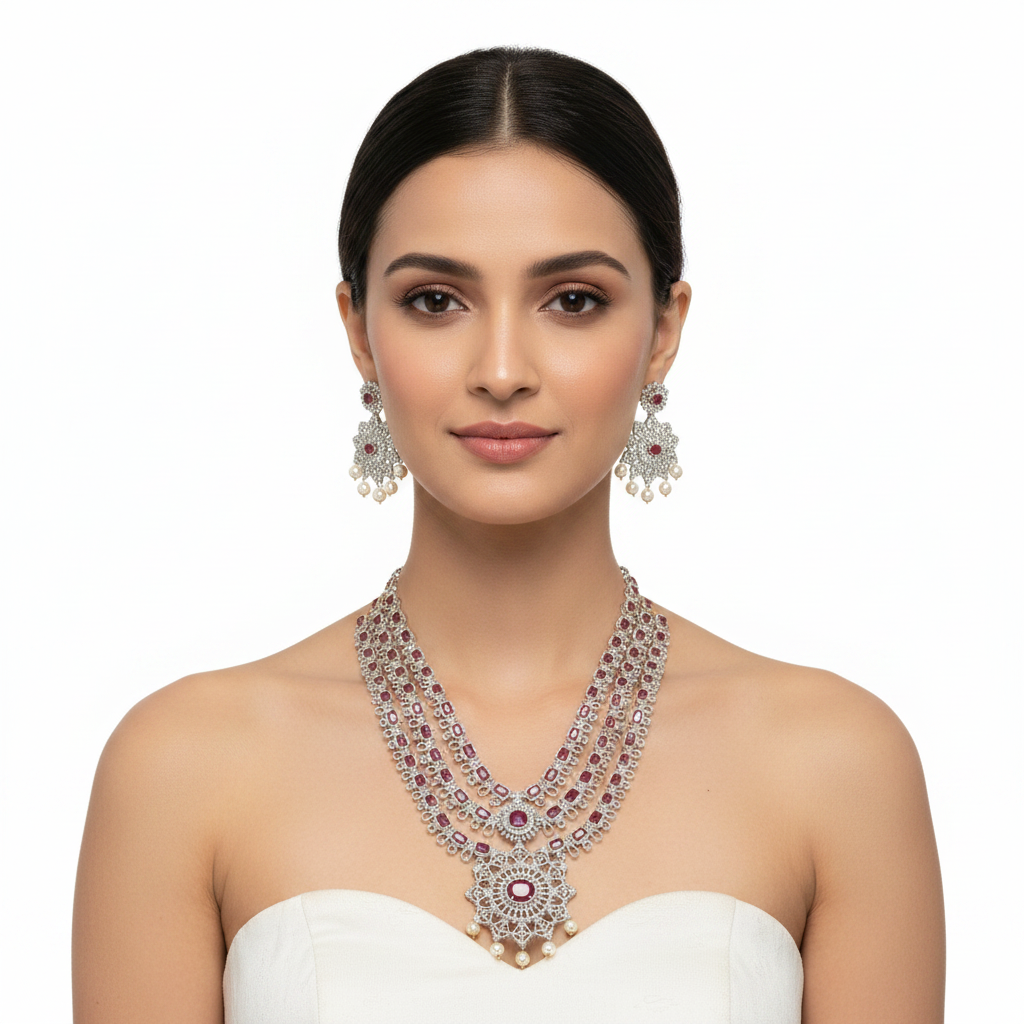 Ruby Red Necklace Set on Elegant Model