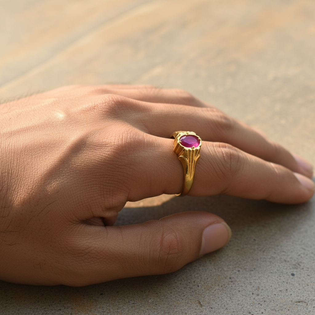 Ruby Ring Men's Hand Horizontal