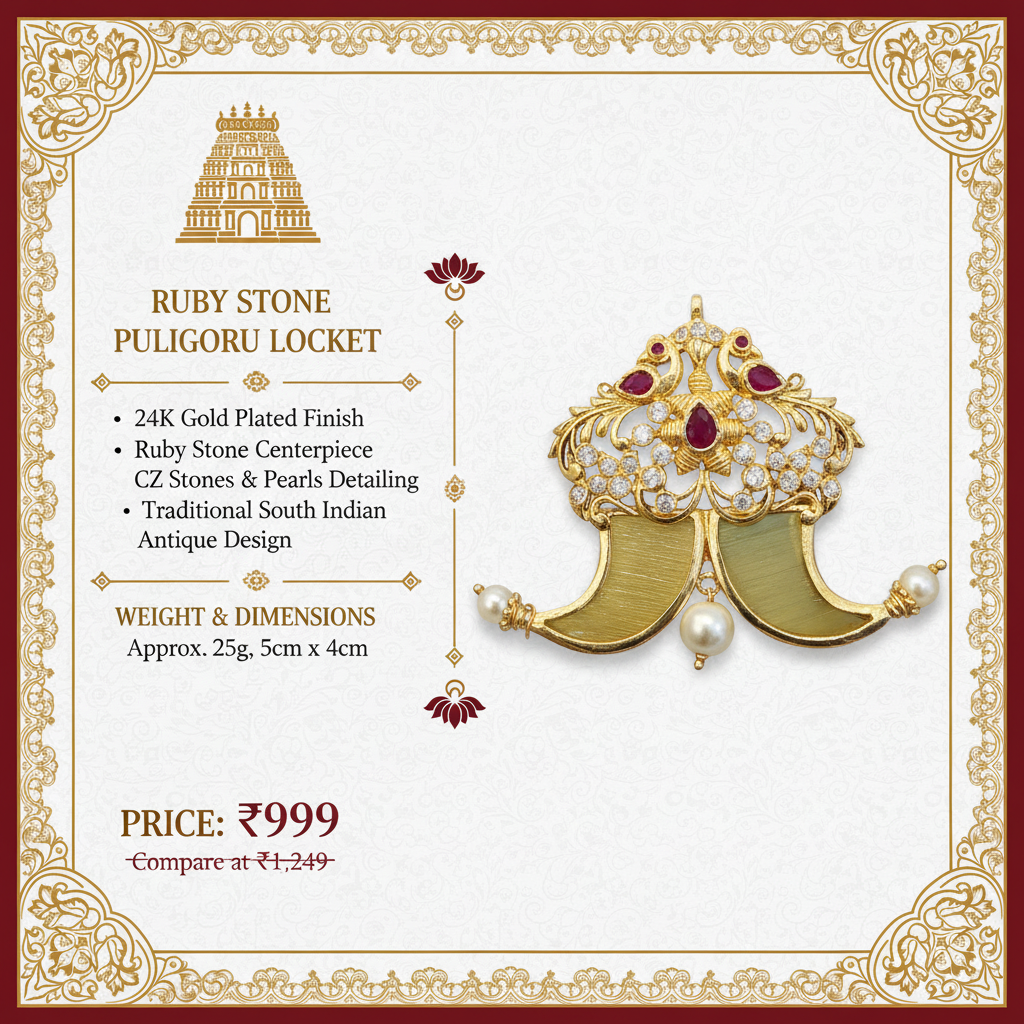 Ruby Stone Puligoru Locket for Men - 24K Gold Plated Temple Jewelry ...