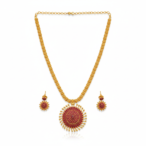 Ruby Sun Pendant Necklace Set - White Background