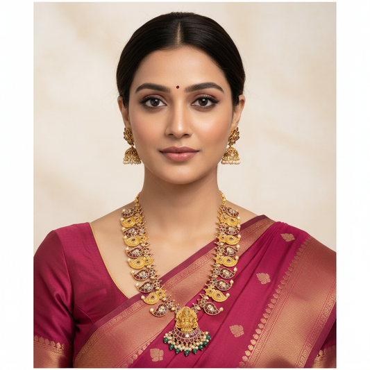 Ruby Temple Necklace Long on Model