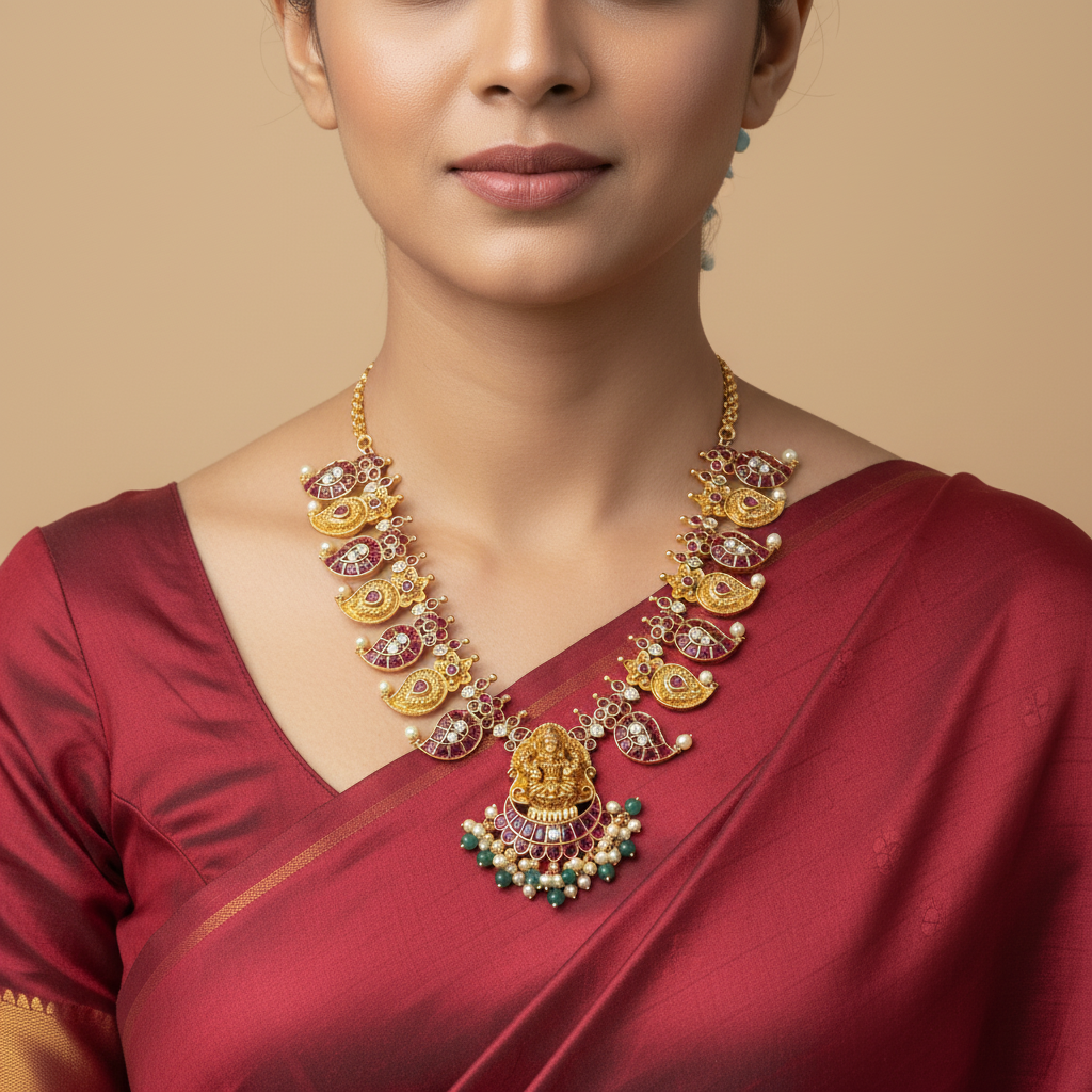 Ruby Temple Necklace on Model