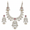 CZ Diamond Long Necklace Set - Ruby - White Background