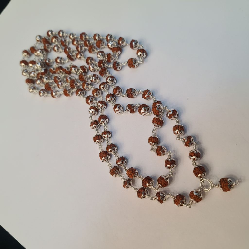 Rudraksha Mala S-Curve White Background