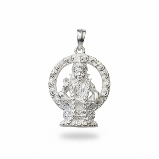 Silver Ayappa Swami Locket - White Background