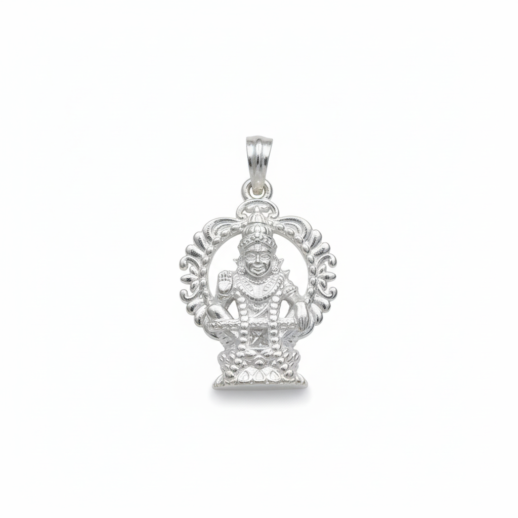 Silver Ayyappan Swami Locket - White Background