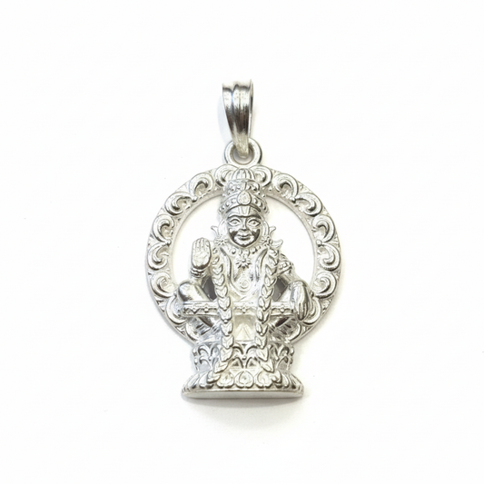 Silver Ayyappan Swami Locket - White Background