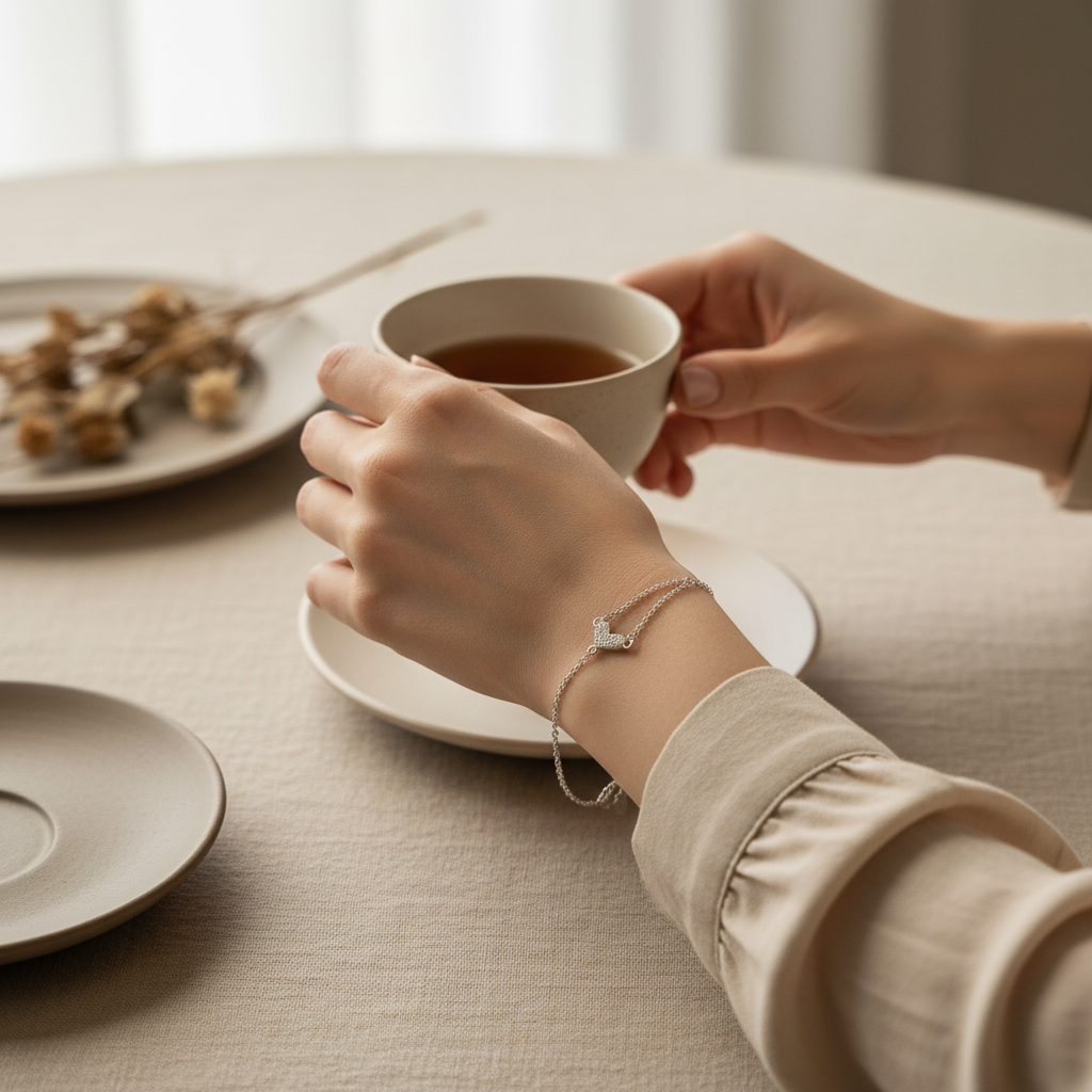 Silver bracelet lifestyle shot on wrist