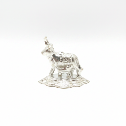 Silver Cow with Calf Figurine Set - White Background