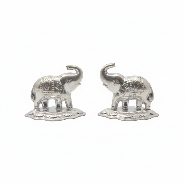 Silver Elephant Pair Figurine Set - White Background