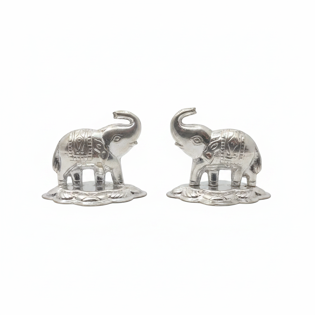 Silver Elephant Pair Figurine Set - White Background