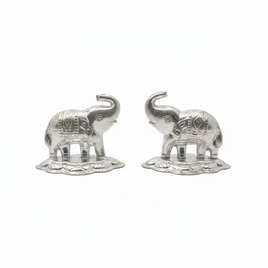 Silver Elephant Pair Figurine Set - White Background