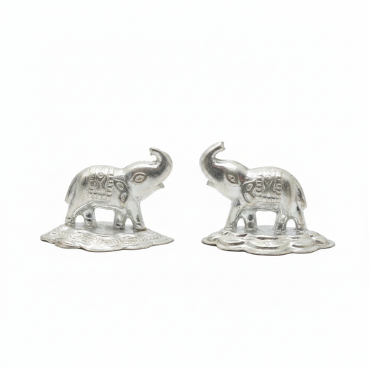 Silver Elephant Pair Figurine - White Background