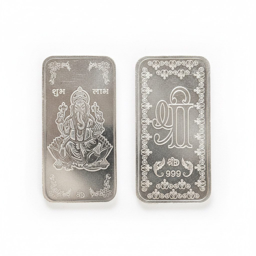 Silver Ganesh Coin - White Background