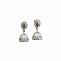 Silver Jhumka with Flower Stud - White Background