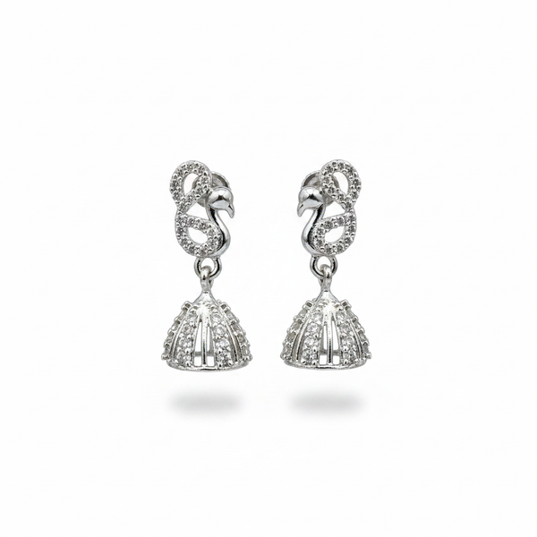 Silver Jhumka with Peacock Stud - White Background