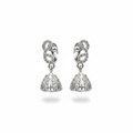 Silver Jhumka with Peacock Stud - White Background