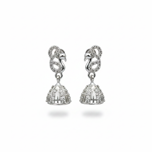 Silver Jhumka with Peacock Stud - White Background