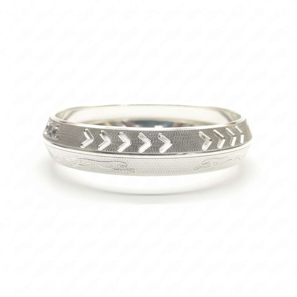 Silver Kada with Chevron Pattern - White Background