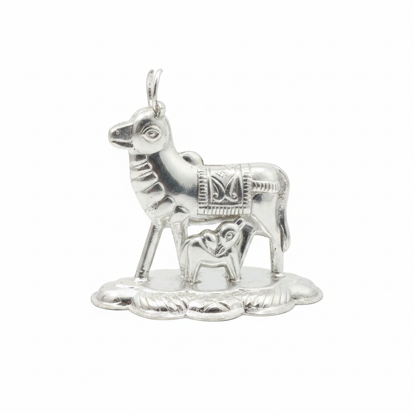 Silver Kamdhenu Cow - White Background