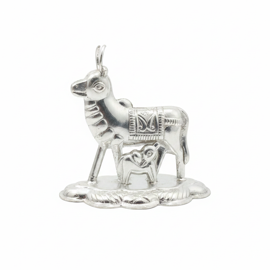 Silver Kamdhenu Cow - White Background
