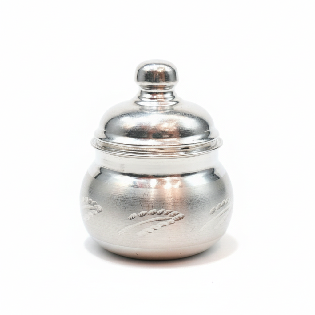 Silver Kumkum Box - White Background