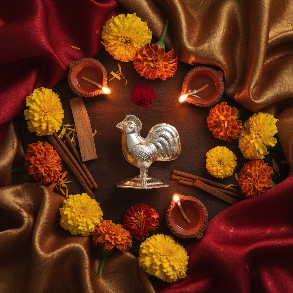 Silver Rooster Figurine - Flat Lay Cultural Context